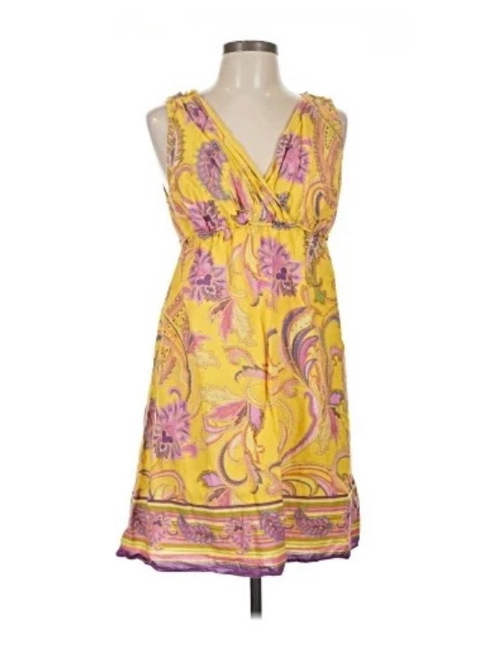 Sunny Leigh Yellow Mini Dress with Pink Paisley Motif